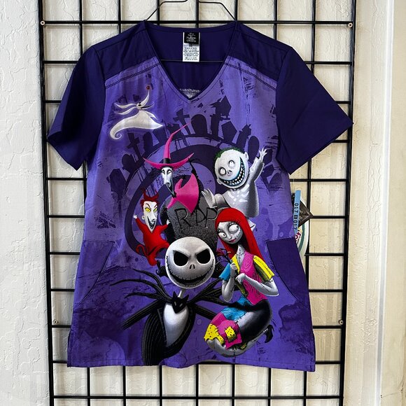 Nightmare Before Christmas Scrub Top - purple/black - size XS - Picture 1 of 3